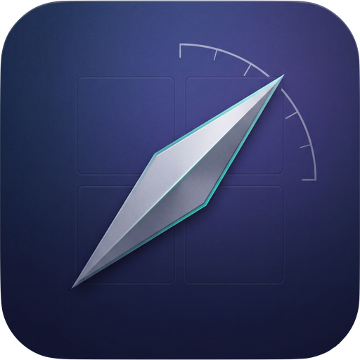 Azimuth app icon — a compass needle over a window grid